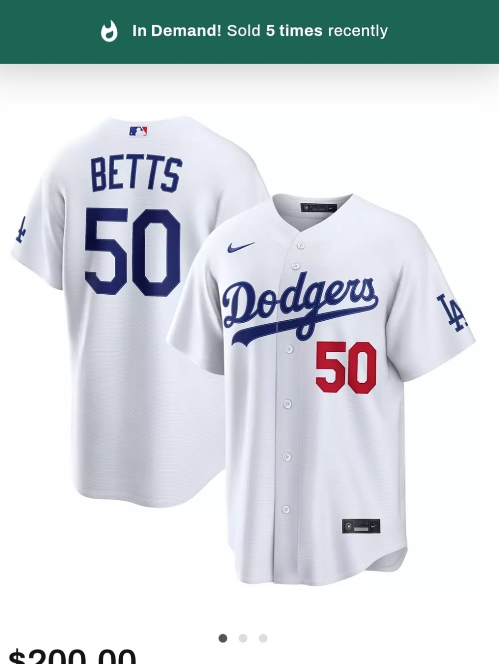 Nike Men's Los Angeles Dodgers Mookie Betts #50 White Home Stadium Jersey